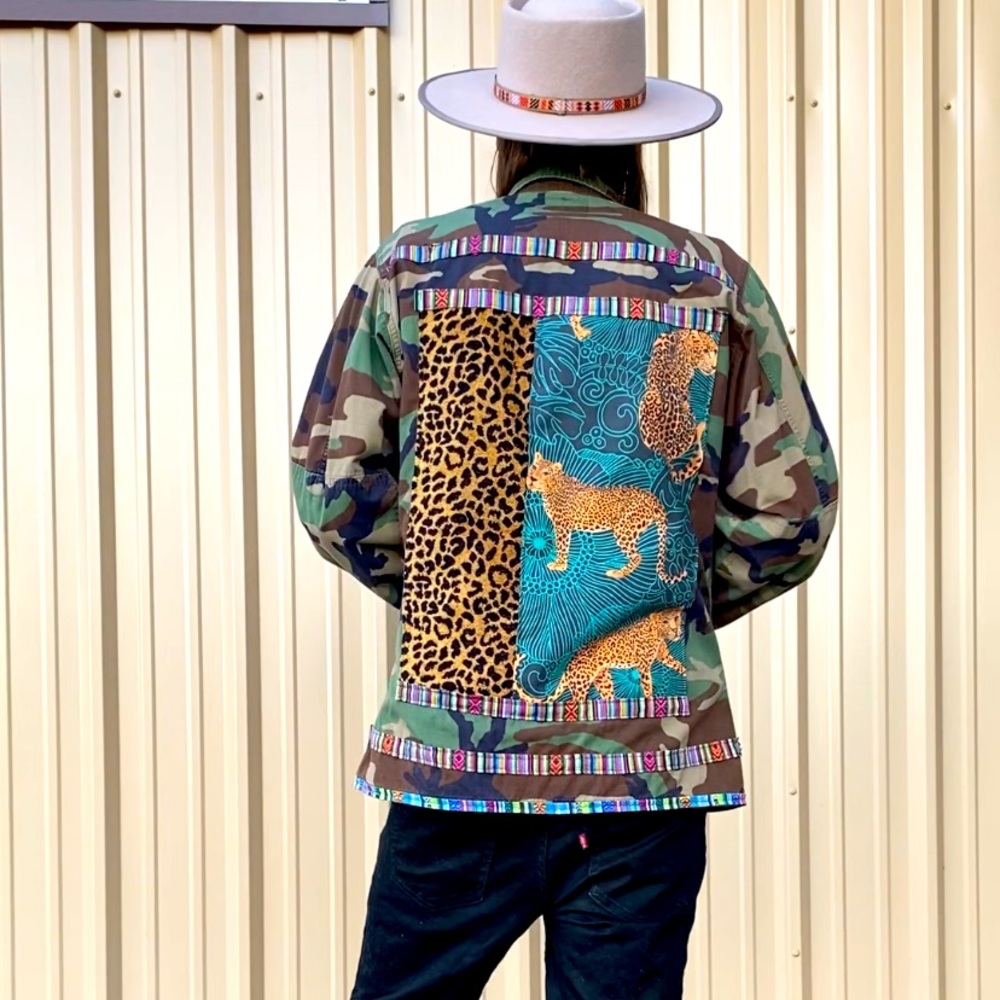 Custom Vintage Army Patch Camo Festival Jacket